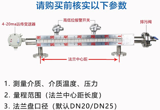 磁翻板雙色液位計選型參數(shù)圖